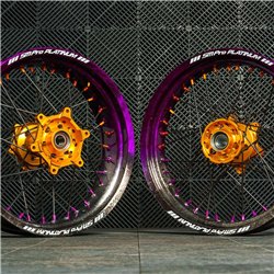 SM PRO FADED MARBLE SUPERMOTO WHEELS - 17"x3.5" + 17"x5.0" - prefitted Tyres