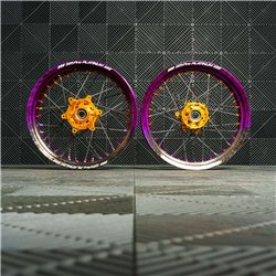 SM PRO FADED MARBLE SUPERMOTO WHEELS - 17"x3.5" + 17"x5.0" - prefitted Tyres