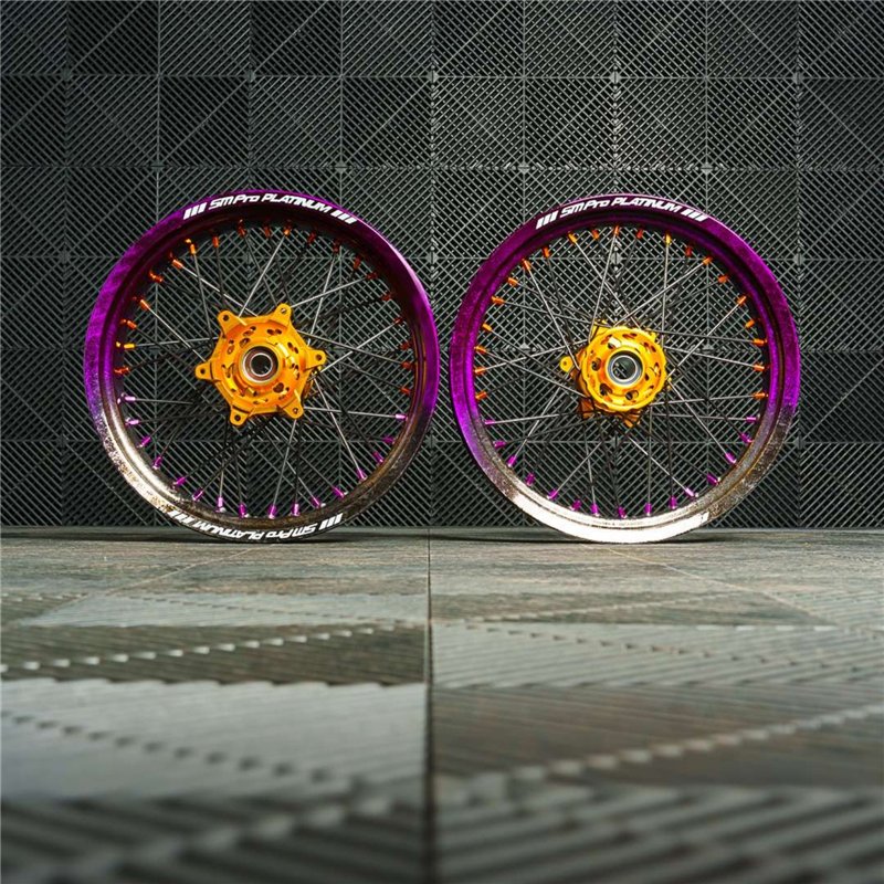 SM PRO FADED MARBLE SUPERMOTO WHEELS - 17"x3.5" + 17"x5.0" - prefitted Tyres-Ready2Ship - Wheel Sets-Movetronix Shop - Special motorbike products & accessories
